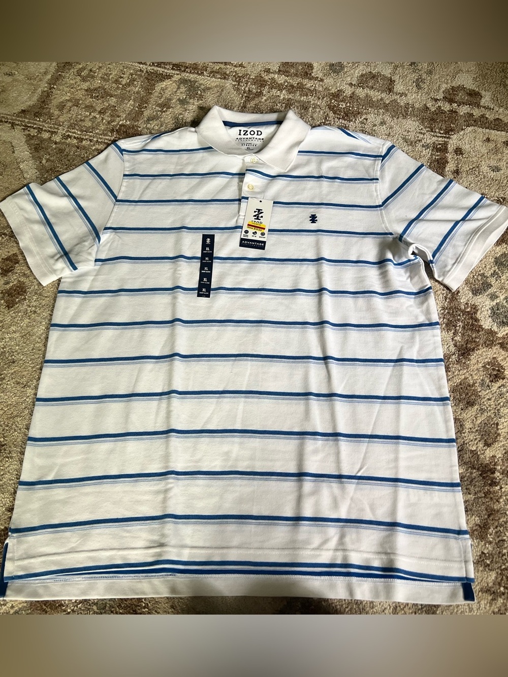 Izod Men’s White Polo with Light Blue Stripes